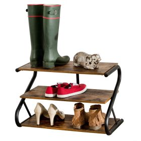 Metal Wood 3-Tier Shoe Rack