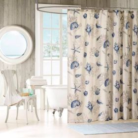 72x72 Khaki Cotton Coastal Seashell Shower Curtain