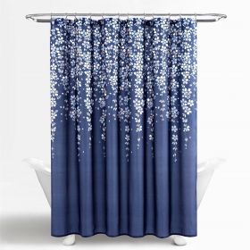 72x72 Navy Blue Floral Weeping Flowers Shower Curtain