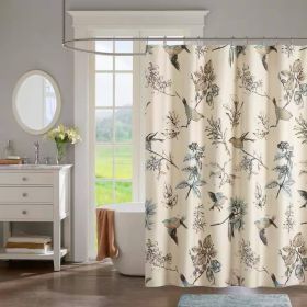 72x72 Beige Cotton Vintage Bird Floral Shower Curtain