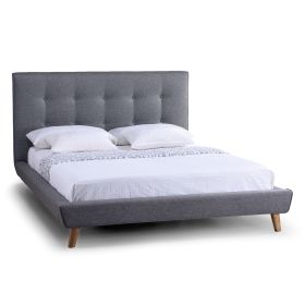 Full Linen Platform Bed Grey Scandinavian