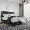Black Velvet Queen Platform Bed with Upholstered Headboard