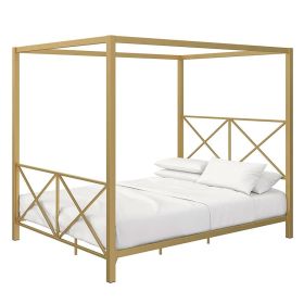 Modern Gold Queen Canopy Bed Frame ✨