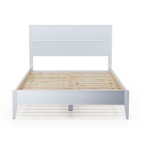 Queen Rustic White Slatted Platform Bed