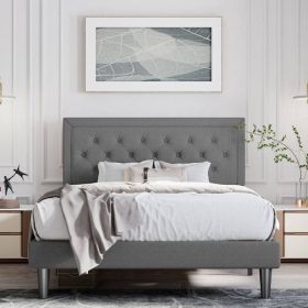 Queen Linen Upholstered Platform Bed Tufted