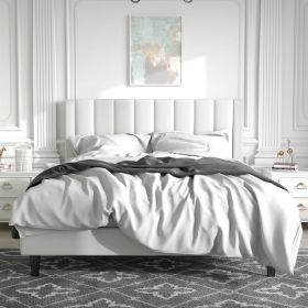 Queen White Velvet Upholstered Platform Bed Frame