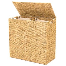 Natural, Handwoven Hyacinth Linen Liner Laundry Hamper w/ Handles