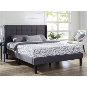Queen Grey Wingback Upholstered Platform Bed Frame