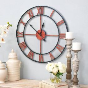 18.5" Red Metal Roman Numeral Silent Wall Clock