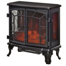 Black Electric Fireplace Heater Realistic LED Flames and Logs