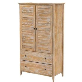 Louvered Distressed Driftwood Solid Pine Armoire