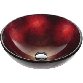 Round Red Tempered Glass Vessel Bathroom Sink