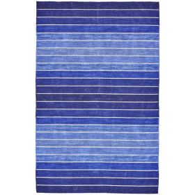 5' x 8' Striped Hand-Tufted Wool/Cotton Blue Area Rug