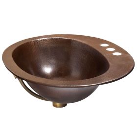 Copper Oval Bathroom Sink with Overflow & Faucet Holes