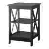 Black Wood X-Design End Table with 3 Open Shelves