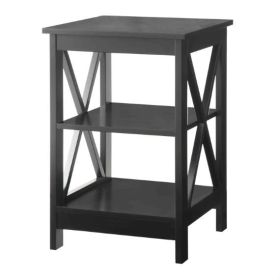 Black Wood X-Design End Table with 3 Open Shelves