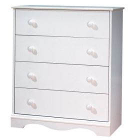 White 4 Drawer Kids Bedroom Dresser with Wood Knobs