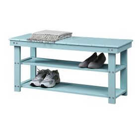 Seafoam Aqua Blue Wood 2-Shelf Shoe Storage Bench