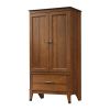 Medium Brown Wood Wardrobe Armoire Cabinet with Drawer