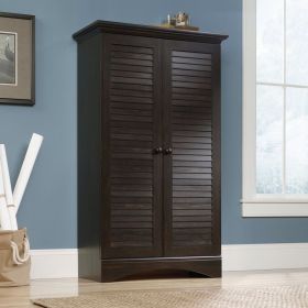 Dark Brown Wood Wardrobe Cabinet with Louver Doors