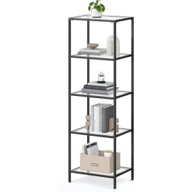 Black Metal & Glass 5-Tier Slim Storage Bookcase