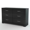 53-Inch Black Wood 6-Drawer Contemporary Bedroom Dresser