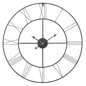 Round 24-Inch Distressed Metal Wall Clock with Roman Numerals