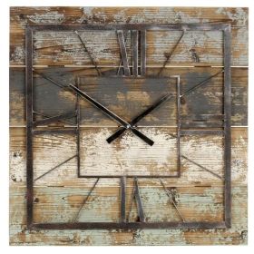 Industrial Farmhouse Square Wall Clock – Wood & Metal