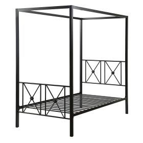 Twin Black Metal Canopy Bed Medallion