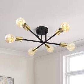Black Gold Sputnik 6 Light Semi Flush Ceiling Fixture