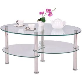 Modern Oval Tempered Glass Coffee Table with Storage Shelf