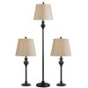 3-Piece Lamp Set Black Gold Drum Shades
