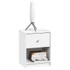 White Modern Nightstand with Drawer & Shelf