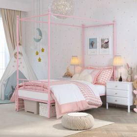 Twin Pink French Country Metal Four Poster Canopy Bed