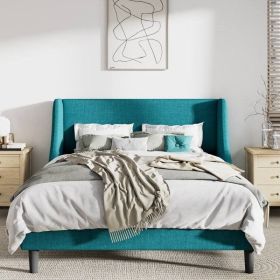 Turquoise Linen Wingback Platform Bed Frame – Full