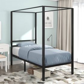 Twin Modern Black Metal Four Poster Canopy Bed Frame