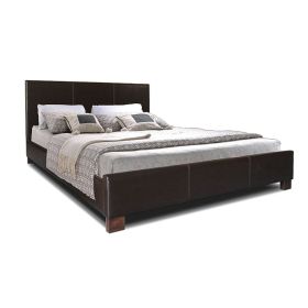 Queen Dark Brown Faux Leather Platform Bed