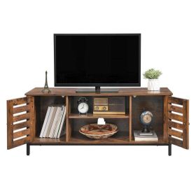 Mid Century Rustic TV Stand with Louvered Doors 50 Inch