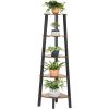 Slim Rustic Brown 4-Tier Corner Ladder Shelf