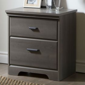 Gray Maple Wood 2-Drawer Nightstand with Black Handles