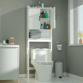 Grey Wood Over-The-Toilet Bathroom Storage Cabinet with Doors