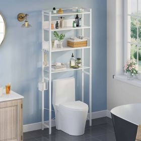 White Over-Toilet Storage Shelf with Hooks & Paper Holder