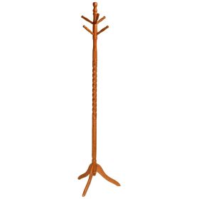 Oak Finish Twist Wood Coat Rack Hall Tree