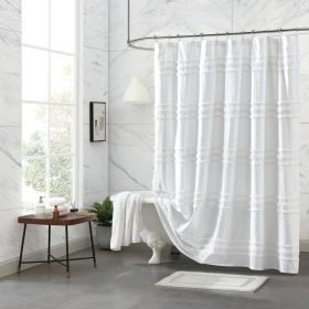 72x72 White Cotton Chenille Stripe Shower Curtain