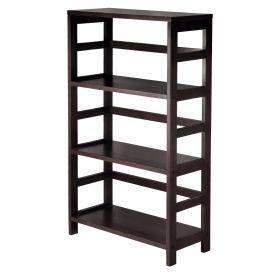 Wide 3-Shelf Espresso Wood Ladder Bookcase