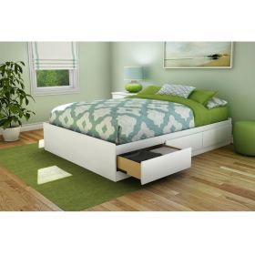 Full Platform Bed White Storage Drawers