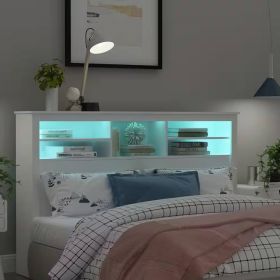 Full/Queen LED Bookcase Headboard with USB & Storage – White