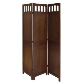 3-Panel Walnut Wood Folding Room Divider Screen