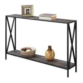 Weathered Grey Wood Console Table with Metal X-Frame