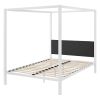 Queen White Metal Canopy Bed Grey Headboard
